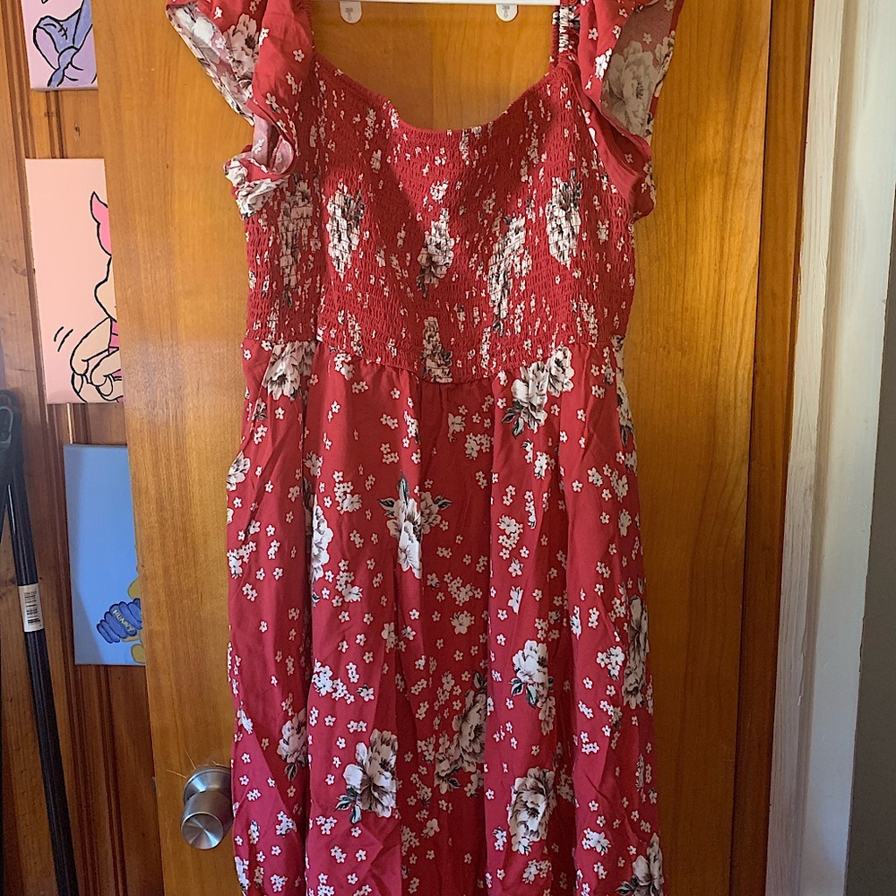 Torrid RED FLORAL CHALLIS SMOCKED MINISKATER DRESS